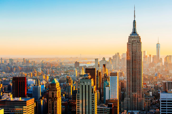 Manhattan skyline on a sunny day Empire State Building on the right, New York, United States