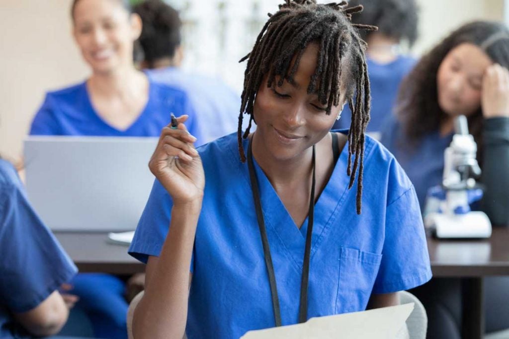 nursing student sitting in class