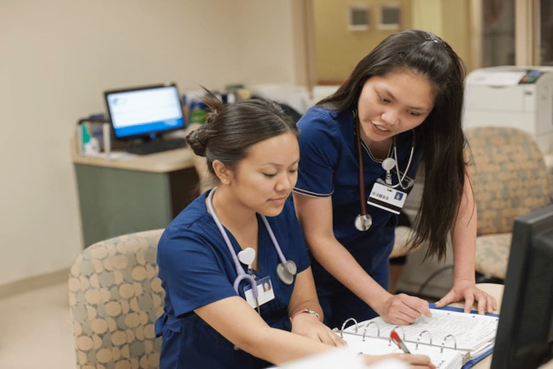 Nursing students studying